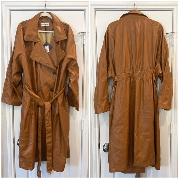 NWT! Ava & Viv faux leather belted trench coat - Picture 1 of 7